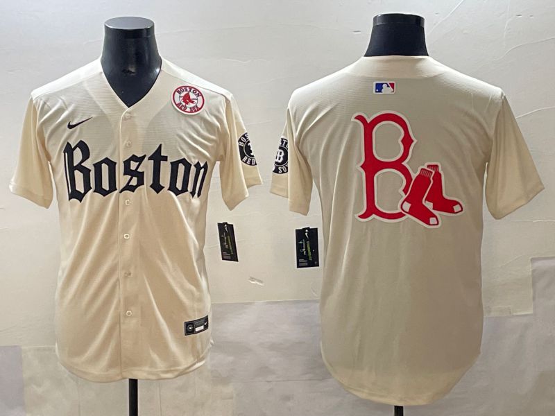 Men 2025 Boston Red Sox Blank Cream Five generations Joint Name Nike MLB Jersey style 7